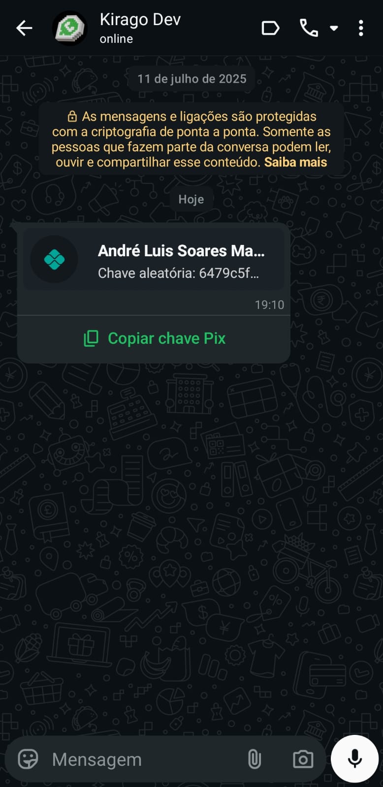 Pagamento PIX no WhatsApp